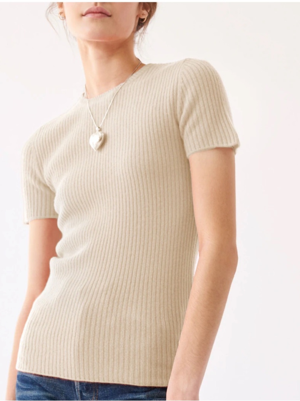 DEMY BY DEMYLEE Cashmere Naima Rib Sweater Top SMALL oatmeal color